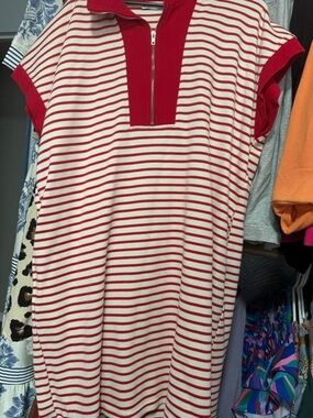 Entro Red and White Striped Zip-Neck Dress